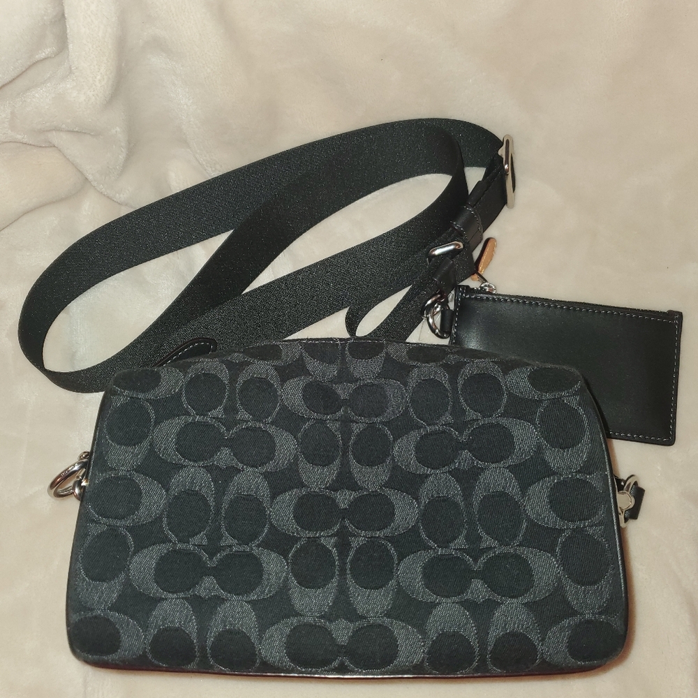 Coach Black Signature Denim Crossbody Bag